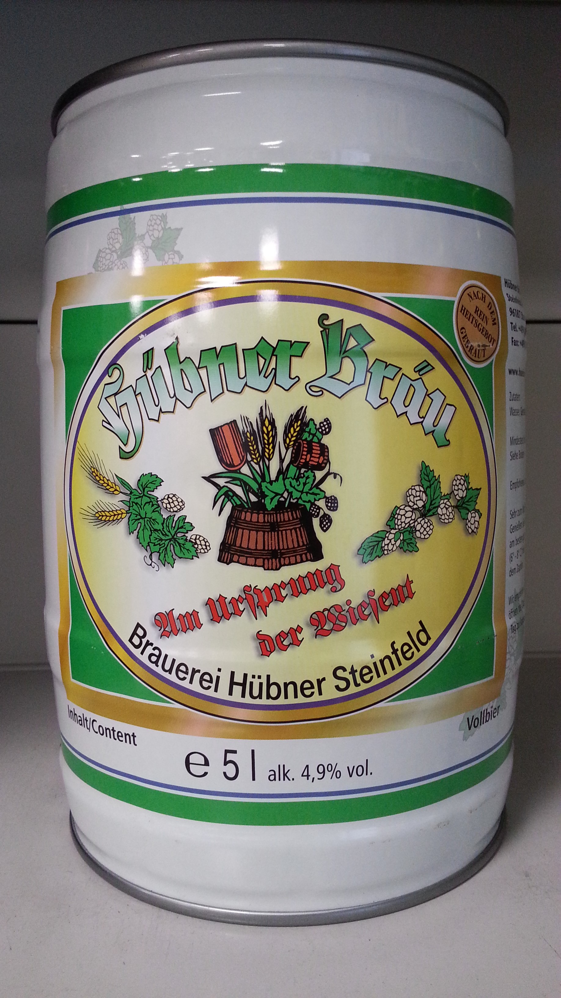 Hübner Bräu Vollbier 5,0 l Partyfass